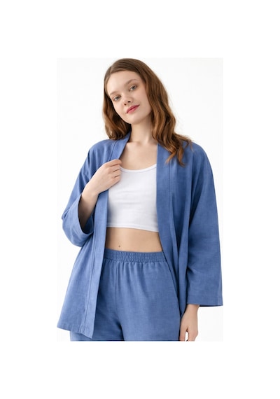 Zen Elegance Kadın Kimono Takım - Geniş Paça Keten Dokulu Alt Üst Yazlık Kadın Takım İndigomavi Zen Elegance Kadın Kimono Takım - Geniş Paça Keten Dokulu Alt Üst Yazlık Kadın Takım İndigomavi