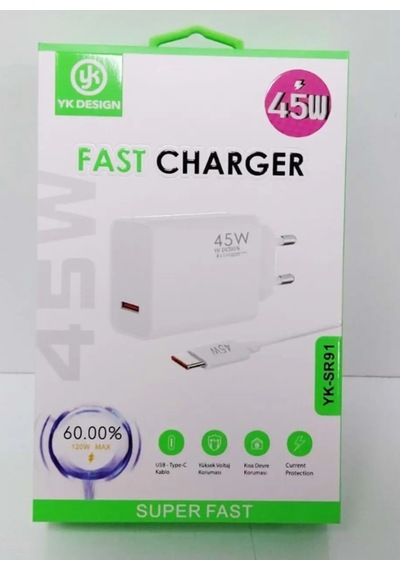 Yk Desıgn Yk-sr91 45w Type-c Turbo Ev Tipi Şarj Aleti Beyaz