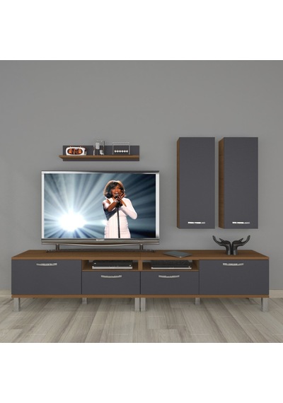 Decoraktiv Eko 5220d Mdf Krom Ayaklı Tv Ünitesi Tv Sehpası Ceviz - Antrasit
