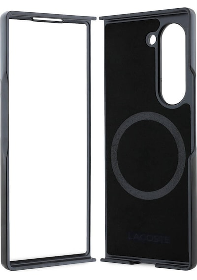 Galaxy Uyumlu Z Fold 6 Kılıf Lacoste Lisanslı Magsafe Özellik Pike Desen İkonik Timsah Dokuma Logo Lacivert
