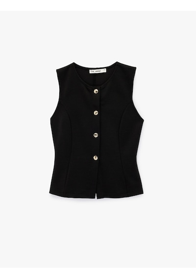 Koton Slim Fit Kolsuz Bisiklet Yaka Düğme Detaylı Yelek Siyah 6wal90042ık Siyah