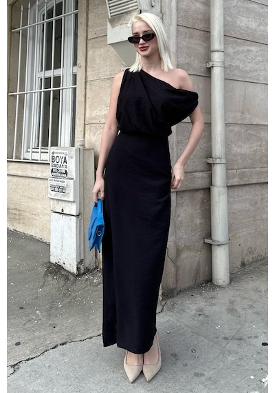 Madmext Madmext Siyah Düşük Omuz Elbise Mg2349 Siyah