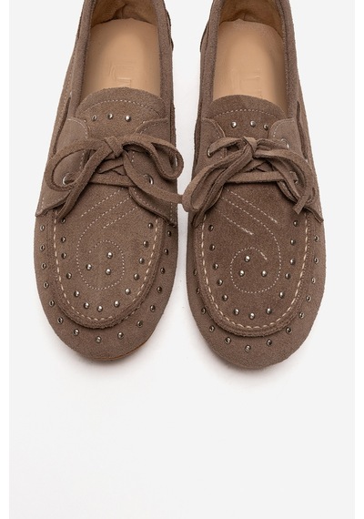 Luvishoes Cuesta Vizon Süet Hakiki Deri Troklu Bağcıklı Kadın Loafer Ayakkabı