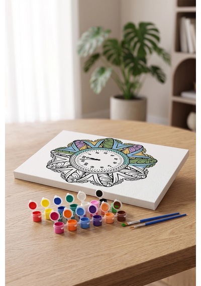 Saat Desenli Mandala Tuval Boyama Seti 40x50 Cm