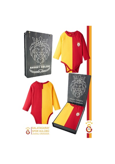 Galatasaray Lisanslı Uzun Kol Bebek Body Zıbın Kişiye Özel Hediyelik Ahşap Kutulu 036 Kırmızı