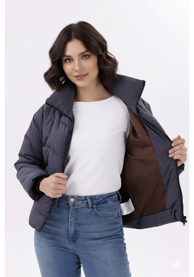 Blayn Jeans Kadın Kapüşonsuz Şişme Mont Antrasit