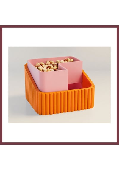 Storeşahin 3d Baskı Fıstık Kasesi - Çift Hazneli Kabuk Ayırıcı Sunum Kasesi - Turuncu Pembe Shn0720 Turuncu - Pembe