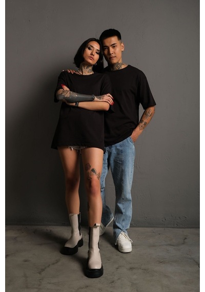 Technomonkey Oversize Siyah Baskısız Unisex Tişört