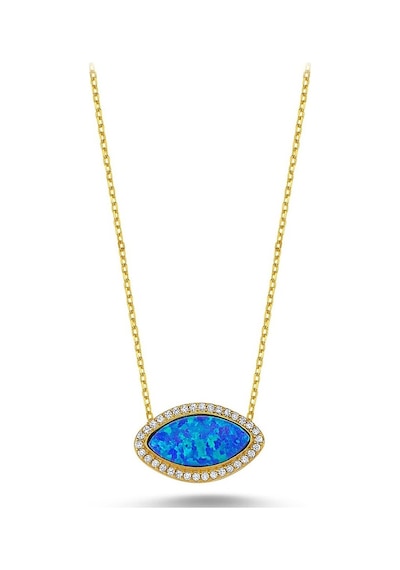 Beyaz Zirkon Taşlı Opal Kolye (498590780)