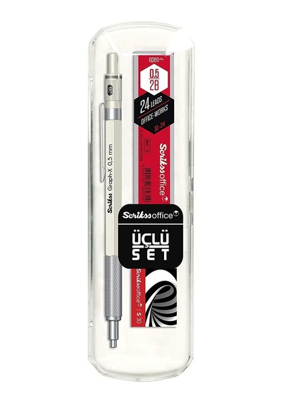 Office Graphx 3'lü Set Mekanik Kurşun Kalem Silgi Min Beyaz 0.5 Mm -