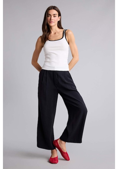 Defacto Wıde Leg Fermuarlı Normal Bel Düz Paça Tencel Pantolon H1929ax26smbk81 Siyah-bk81