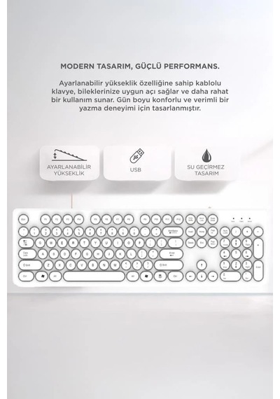 Bilgisayar Görsel Stil Usb Bağlantı Kablolu Q Klavye Retro Daktilo Görünümlü Tk09 Beyaz