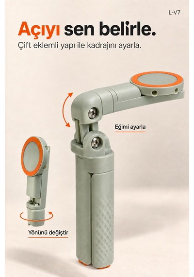 L-v7 Manyetik Bluetooth Kumandalı Tripod Selfie Çubuğu 64 Cm, 3 Ayaklı, 2 Kg Taşıma - Siyah Yeşil