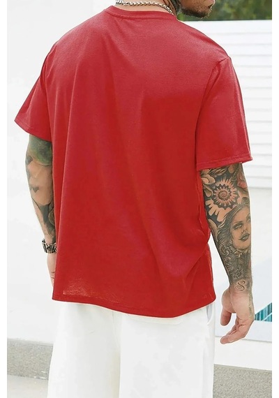 Erkek Dreamer Baskılı Oversize Tshirt Kırmızı