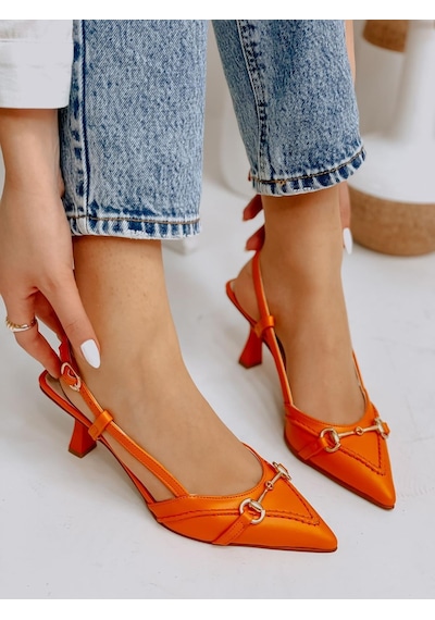 Ervanın Butiği Turuncu Deri Moss Toka Detay Kadın Stiletto-3648