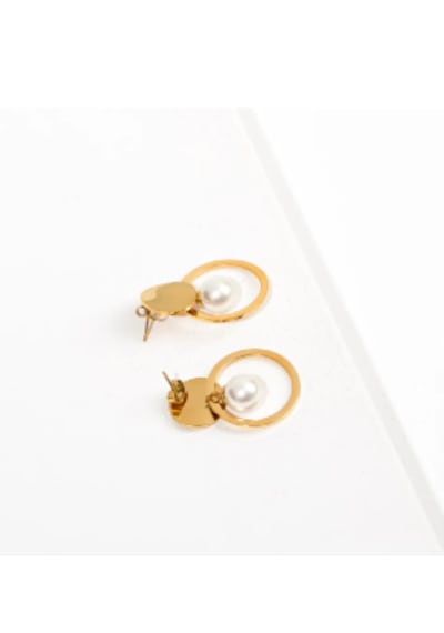 Bbaccessorıes Çelik Küpe Altın - Beyaz