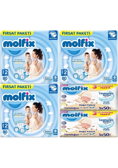 Molfix Bebek Bezi Beden:2 3-6 Kg Mini 240 Adet + 6 Adet Mendil 2 Numara