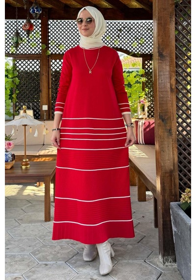 Rabia Şamlı Hayal Triko Elbise Kırmızı Normal