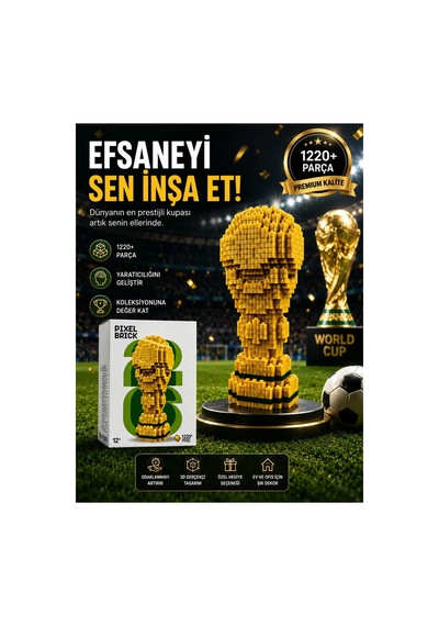 1220 Parça Piksel Blok Dünya Kupası Yapım Seti 3d Futbol Kupası Maketi Yaratıcı İnşa Oyuncağı