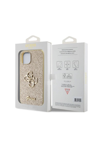 Apple Uyumlu iPhone 15 Kılıf Guess Lisanslı 4g Büyük Metal Logolu Glitter Kapak Siyah