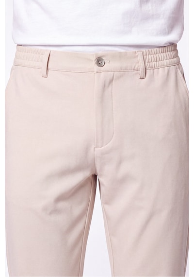 Comfort Fit Beli Lastikli Esnek Pamuk Bej Jogger Pantolon P 1222