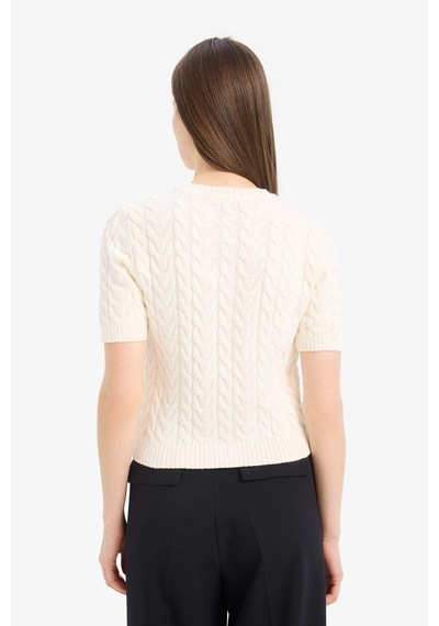 DeFacto Regular Fit Bisiklet Yaka Triko Kısa Kollu Hırka E6882AX25SMER105 Ekru