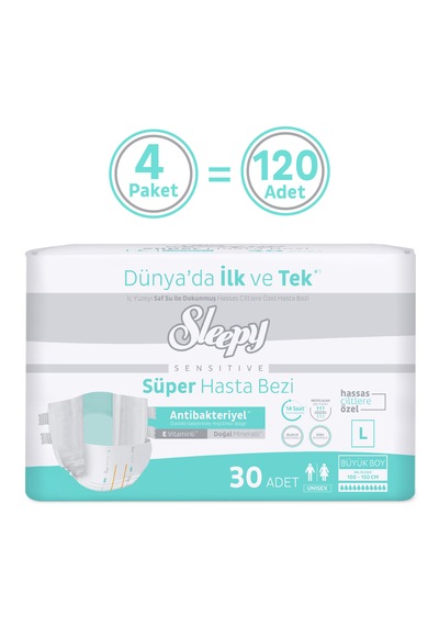 Sleepy Sensitive Antibakteriyel Süper Yetişkin Hasta Bezi Large 30x4 120 Adet L