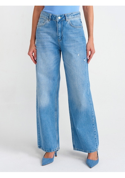 Dilvin Saat Cebi Kesik Straight Denim Pantolon Mavi