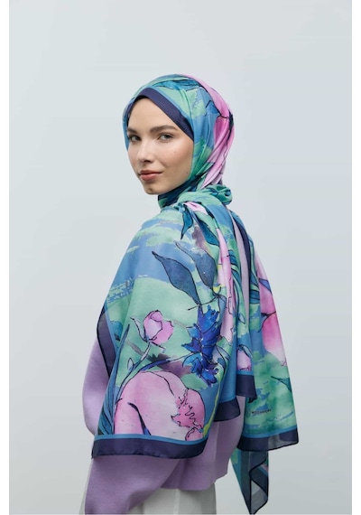Moda Kaşmir Nileya Desen Pamuk Şal Lacivert