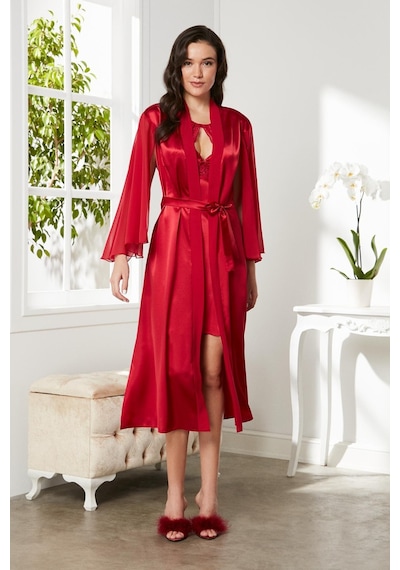 Pierre Cardin Saten Dantelli Gecelik Ve Sabahlık Takımı - 4375 001
