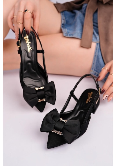 Nesilshoes Nesil Shoes Peri 3648 Siyah Saten Kadın Sandalet