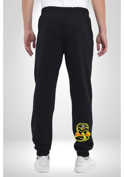 Angemiel Cobra Kai Karete Çocuk Yılan Logo Dizi 3 İplik Erkek Baskılı Siyah Eşofman Altı Siyah