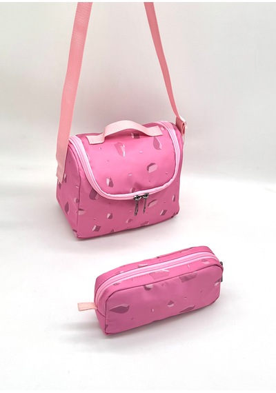 İlkokul Çantası Kız Çocuğu 3'lü Set Pembe İlk Okul Çantası Karakter Baskılı Bordo