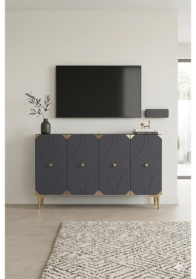 Ka1297ag Alfa Konsol Ve Tv Sehpası Antrasit-gold 120cm