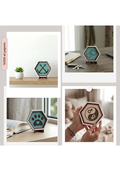 Kelime-i Tevhid Yazılı Ay Yıldız Tasarımlı Minik Dekoratif Obje, Manevi Değeri Yüksek Hediye 10x10cm
