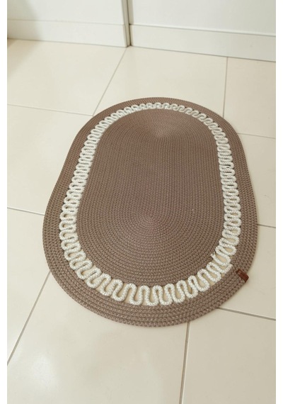 El Yapımı Dekoratif Örgülü Model Banyo Seti 2 Li Paspas 50x80 Ve 40x60 + 2 Organizer Sepet 18x18 Cm Vizon
