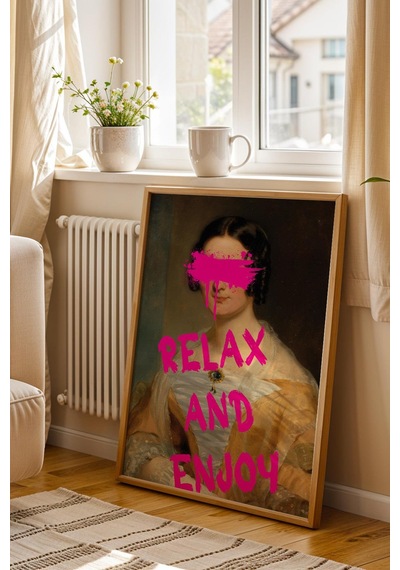 Relax And Enjoy Çerçeveli Tablo Boyalı Göz Detaylı Estetik Tasarım Şık Ev Hediyesi Altered Art