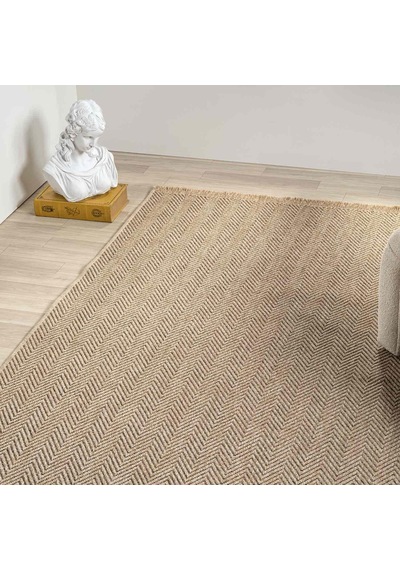 Kahve Bej Kılçık Desenli Modern Jüt Halı - L671kaın