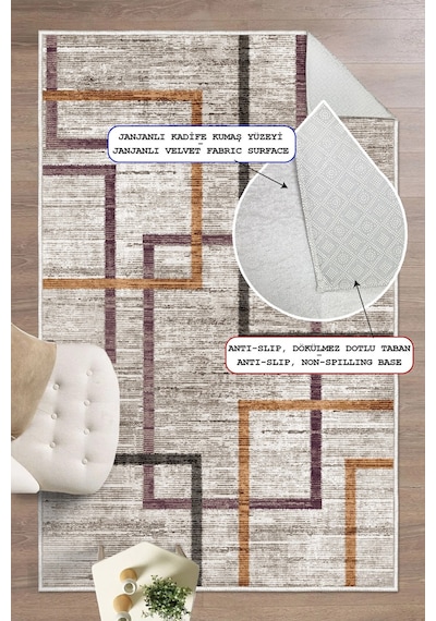 Modern Makinede Yıkanabilir Kaydırmaz Leke Tutmaz Salon Halı Oturma Odası Mutfak Antre Halısı Yolluk Mor