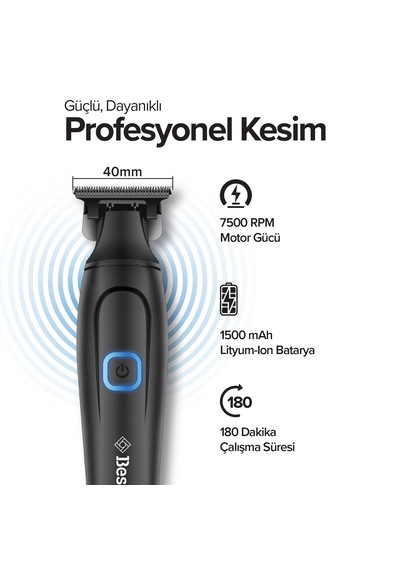 Bester Zc4230 Profesyonel Sakal Ense Şarjlı Tıraş Makinesi - 180 Dk Kullanım, Type-c Hızlı Şarj, Hassas Kesim 2 Saat