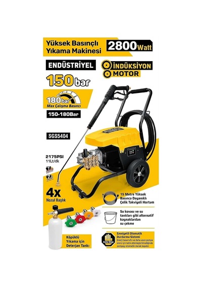 Yüksek Basınçlı Yıkama Makinesi 2800w 150 Bar