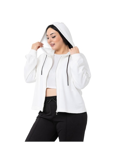 Büyük Beden Kapüşonlu Fermuarlı Üç İplik Beyaz Sweatshirt-beyaz Beyaz Büyük Beden Kapüşonlu Fermuarlı Üç İplik Beyaz Sweatshirt-beyaz Beyaz