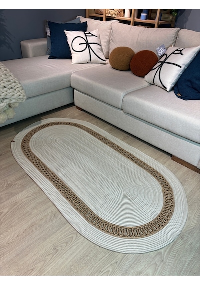 Mavaux Lotus Jüt Hasırlı El Örgüsü Kilim Krem - Bej