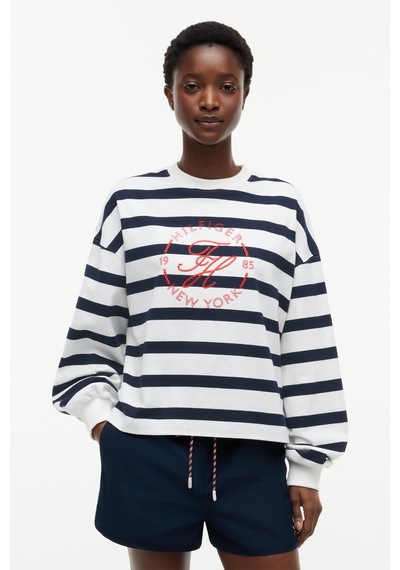 Tommy Hilfiger Th Roundal C-nk Rlx Longsleeve Kadın Beyaz T-shirt - Ww0ww50969