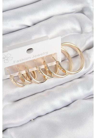 Pirinç Halka Model Gold Renk Kadın Set Küpe Çok Renkli