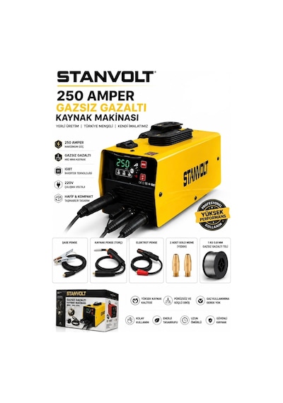 250 Amper Gazsız Gazaltı Kaynak Makinası Mıg/mma İnverter Kaynak Makinesi 220v Yerli Üretim 1 Kg 0.8