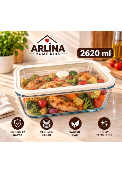 2620 Ml Vakumlu Cam Saklama Kabı Krem