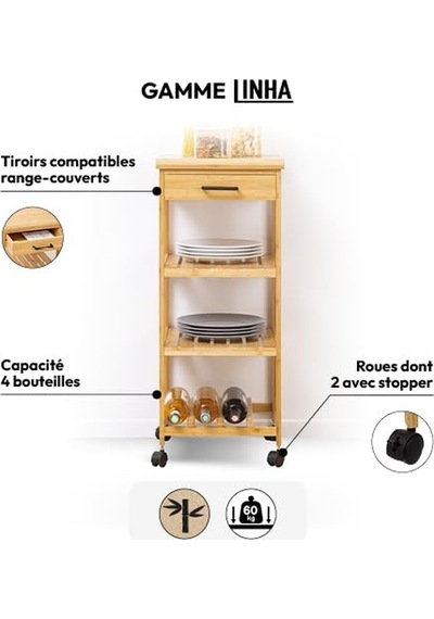 Mudo Home Boho Bambu Çekmeceli Etajer Akçaağaç