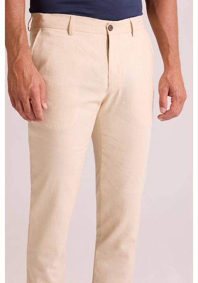Ysf Erkek Bej Takım Elbise Keten Slim Fit Sivri Yaka Bej