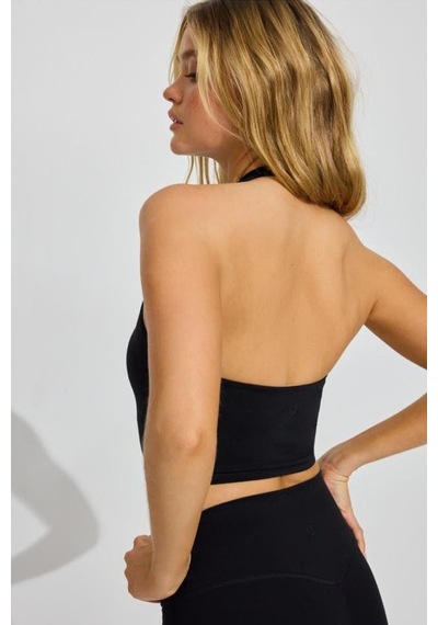 Madmext Siyah Halter Yaka Boyun Askılı Crop Top Mg2456 Siyah